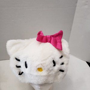 White Face Hello Kitty Costume Head Hat Dress Up Halloween Girls Plush Pink Bow